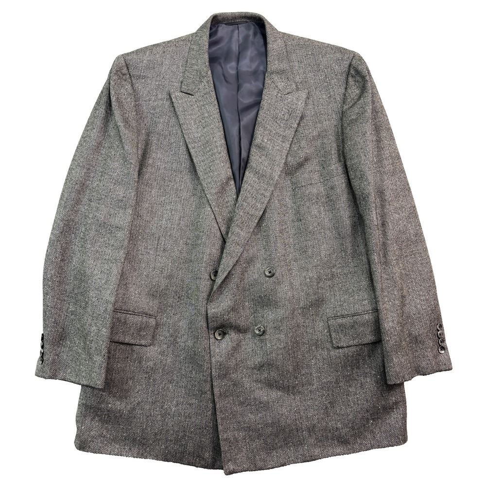 vtg Tom James 48L‎ Herringbone Double Breasted Blazer Jacket Sport Coat USA